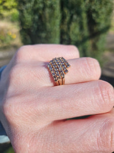 1082: Vintage: 9ct Gold 35 Champagne Diamonds (1ct) Cocktail Ring- sparkling beauty