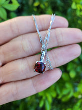 Load image into Gallery viewer, A0198: Vintage: 9ct White Gold Chain (45cm) Round Cut Garnet Diamonds Pendant- crisp, clean combination
