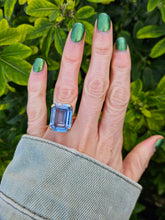 Load image into Gallery viewer, 0712: Vintage 9ct Gold Emerald Cut Swiss Blue Topaz Statement Ring- Date-Mark 1967
