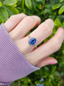 0065: Vintage: 9ct Gold Persian Blue Sapphire Diamonds Dress Ring- lovely cut and colour