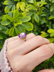 0967: Vintage: 14ct Gold Round Cut Purple Sapphire Cocktail Ring- Egyptian beauty