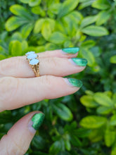 Load image into Gallery viewer, 0743: Vintage: 9ct Gold White Opals Trilogy Ring- Date-Mark 1988- vibrant colours
