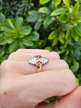 Load image into Gallery viewer, 0652: Vintage: 9ct Gold Art Deco Style Rubies Diamonds Panel Ring- geometric beauty
