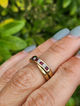 Load image into Gallery viewer, 1663: Vintage: 9ct Gold Rubies Diamonds Crossover Ring- classic design.
