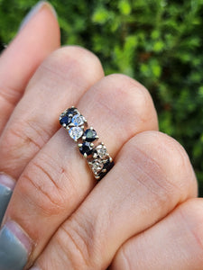 1532: Vintage: Rare 9ct Gold Blue Sapphires Tiered Dress Ring- exquisite