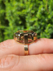 1111: Vintage: 9ct Gold Emerald Cut Green Spinel Statement Ring- from 1970