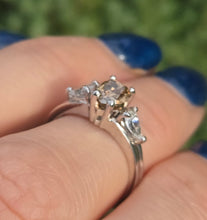 Load image into Gallery viewer, Vintage: 14ct White Gold Pear Cut Cognac Diamond (0.63ct) Diamonds 3 -Stone Ring - a rare, sparkling find.
