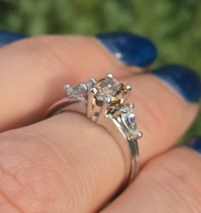 Vintage: 14ct White Gold Pear Cut Cognac Diamond (0.63ct) Diamonds 3 -Stone Ring - a rare, sparkling find.