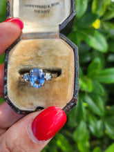 Load image into Gallery viewer, A7716: Vintage; 18ct Gold Platinum Set Blue Aquamarine Twin Diamonds Ring- old and beautiful
