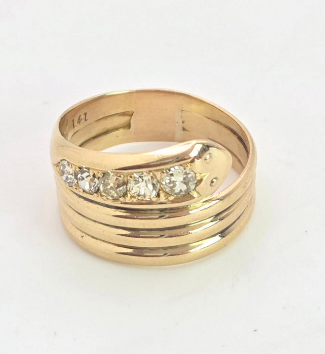 6441 Vintage: Statement 18ct Gold Natural Diamonds (0.63ct) Snake Ring