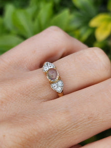 1666: Vintage: 9ct Gold Cabochon Moonstone Diamonds Signet Ring- Rare