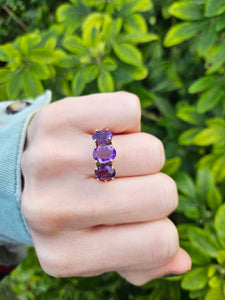 0647: Vintage: Statement 9ct Gold Violet Amethysts Trilogy- Date-Mark 1974