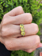 Cargar imagen en el visor de la galería, 6041:Vintage &amp; Rare: 10ct Gold Yellow Tourmalines Diamonds Dress Ring-crisp, clean and sparkling.
