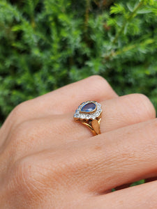 1921: Vintage: 9ct Gold French Blue Sapphire 12 Diamonds Dress Ring- exquisite&nbsp;