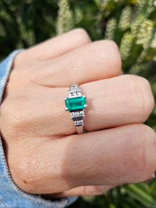 1403 Vintage 18ct White Gold Emerald and Diamonds