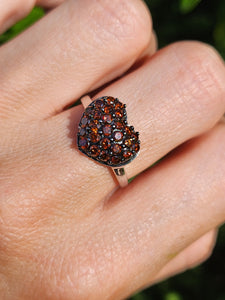 6103 Vintage: 9ct White Gold Red Natural Diamonds Voluptuous Heart Shaped Cocktail Ring- total eye candy