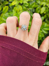 Load image into Gallery viewer, 0739: Vintage: 9ct Gold White Opals Diamonds Flower Head Ring- Date-Mark 1976
