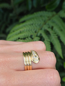 1868: Vintage: Statement 18ct Gold Natural Diamonds (0.63ct) Snake Ring- Large finger size