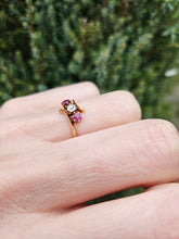 Load image into Gallery viewer, 1442: Vintage; 18ct Gold Ruby Diamonds Three Stone Ring
