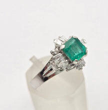Load image into Gallery viewer, Vintage: Platinum Emerald Cut Emerald Diamonds Cocktail Cluster Ring
