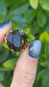 2331 Vintage: 9ct Gold Large Cognac Smokey Quartz Ring- From 1972- Statement