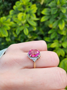 0644: Vintage: 9ct Gold Pink & Glacier Topaz Cluster Ring- beautifully paired