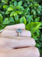 Load image into Gallery viewer, 8235: Vintage: 9ct Gold Blue Aquamarine 14 Diamonds Halo Dress Ring
