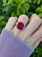 Load image into Gallery viewer, 9048: Vintage &amp; Old: Substantial Platinum Ruby (5ct) Diamonds Signet Ring- a proper statement piece
