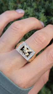 2359 Vintage: Statement 9ct Gold Natural Diamond Golden Eagle Signet Ring