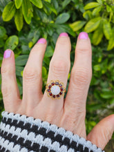 Load image into Gallery viewer, 0761: Vintage (1960&#39;s): 9ct Gold White Opal Garnets Cluster Ring - beautifully paired.
