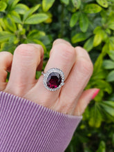 Load image into Gallery viewer, 0791: Vintage: 18ct White Gold Red Garnet Diamonds Cocktail Ring- very fine example
