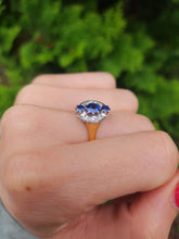 Load image into Gallery viewer, 9102: Antique: 18ct Gold Art Deco Cornflower Blue Sapphires Diamonds Geometric Set Ring - almost 100 years
