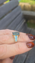 Load image into Gallery viewer, 6299 Vintage; 9ct Gold London Blue Topaz Emerald &amp; Princess Cut Cocktail Ring
