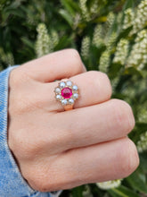 Load image into Gallery viewer, 1447: Antique: 15ct Gold Ruby Pearls Flower Head Ring- Over 100 years old
