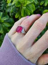 Load image into Gallery viewer, 9048: Vintage &amp; Old: Substantial Platinum Ruby (5ct) Diamonds Signet Ring- a proper statement piece
