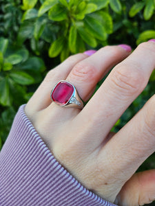 9048: Vintage & Old: Substantial Platinum Ruby (5ct) Diamonds Signet Ring- a proper statement piece