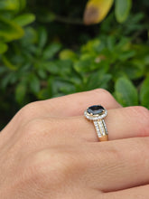 Load image into Gallery viewer, 0050: Vintage: Petite 9ct Gold Teal Blue Sapphire 64 Diamonds Dress Ring- sparkling beauty
