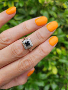 6141: Vintage: 18ct Gold & Platinum Art Deco Blue Sapphire 12 Natural Diamonds Panel Ring