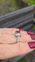 Load image into Gallery viewer, 6335 Vintage; 18ct White Gold Ruby (1.1ct) Diamonds (0.73ct) Ring

