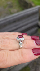 6335 Vintage; 18ct White Gold Ruby (1.1ct) Diamonds (0.73ct) Ring