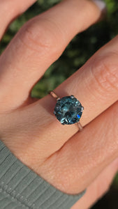 platinum Round Faceted Cut Blue Zircon Single Stone Ring