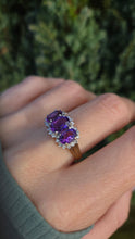 Load image into Gallery viewer, 6196: Vintage: 9ct Gold Purple Amethysts 28 Diamonds Halos Dress Ring
