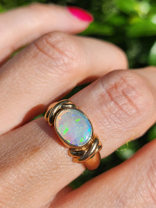 2008: Vintage; 9ct Gold Large Cabochon White Opal Signet Ring- colourful statement