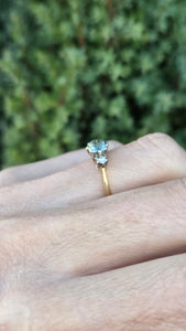 6230 Vintage: 18ct Gold  Platinum Ceylon Blue Zircon Twin Diamonds Dress Ring