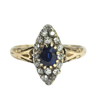 Cargar imagen en el visor de la galería, 2139: Vintage; 18ct Gold Art Deco Marquise Sapphire Diamonds Cluster Ring
