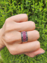 Load image into Gallery viewer, 0315: Vintage: 9ct Gold Black Diamonds Rubies Statement Ring- a remarkable combination,
