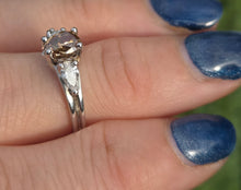 Load image into Gallery viewer, Vintage: 14ct White Gold Pear Cut Cognac Diamond (0.63ct) Diamonds 3 -Stone Ring - a rare, sparkling find.

