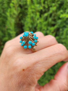 1848: Vintage; 14ct Gold 19 Turquoise Domed Statement Ring- superb