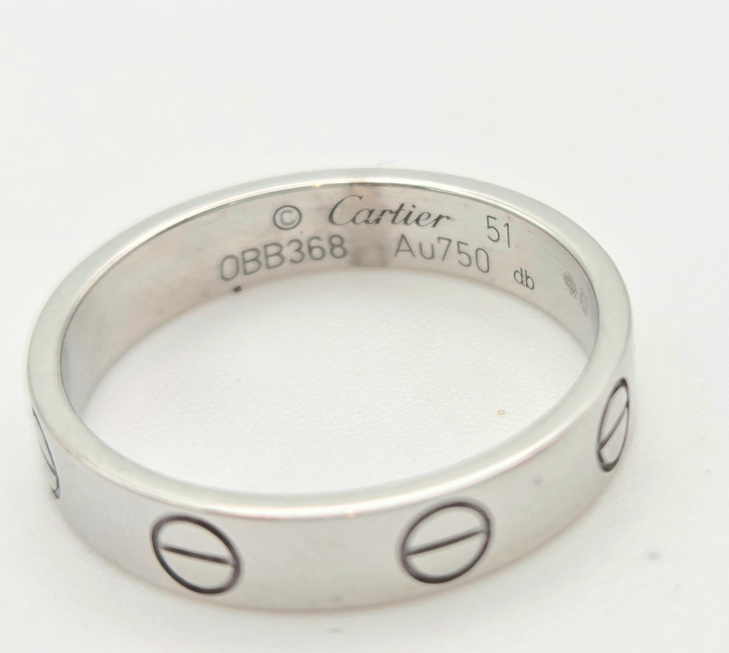2364: Vintage: Cartier 18ct White Gold Love Ring Size 51- comes with box