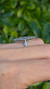 Vintage: 18ct White Gold Art Deco 12 Natural Diamonds {0.61ct} Navette Set  Ring